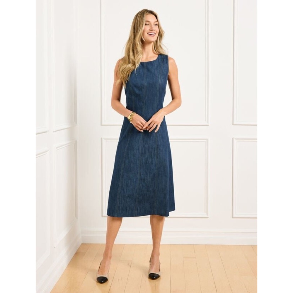 Talbots Refined Denim Fit & Flare Dress 22WP Blue Classic Minimal Structured